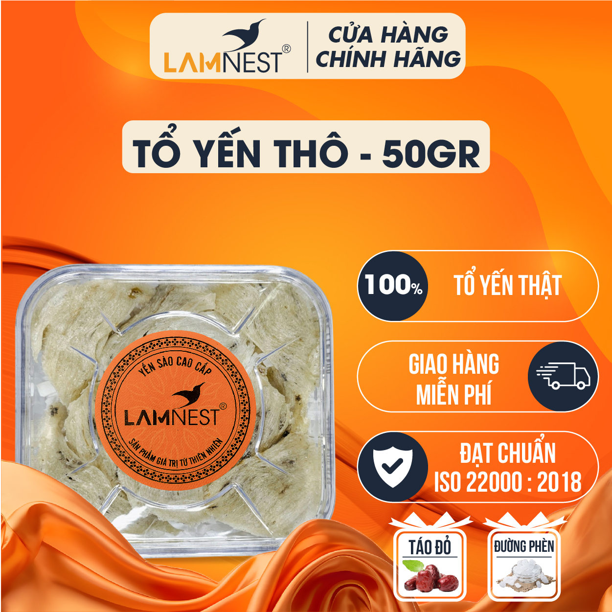 Tổ yến thô Yến sào cao cấp Lamnest Tổ yến nguyên chất 100% (Tặng táo đỏ, đường phèn)