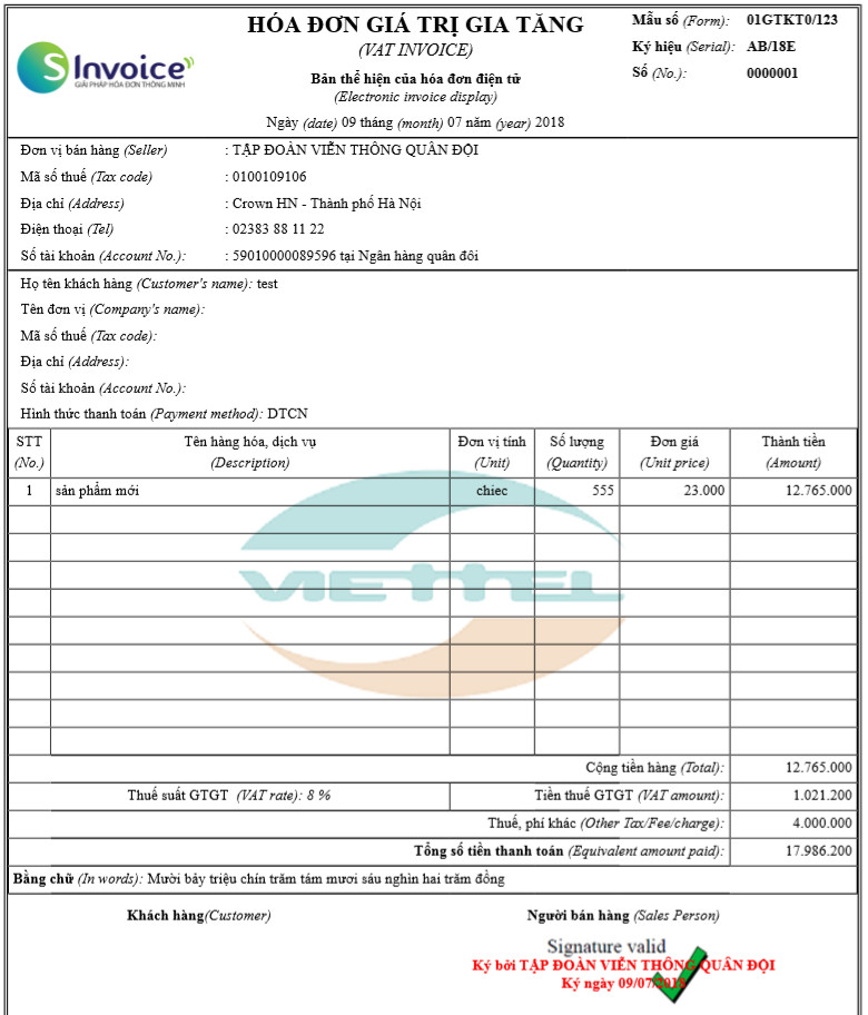 Phần mềm hóa đơn điện tử Viettel Sinvoice- Gói 10000 hóa đơn điện tử Viettel - HÀNG CHÍNH HÃNG 100%