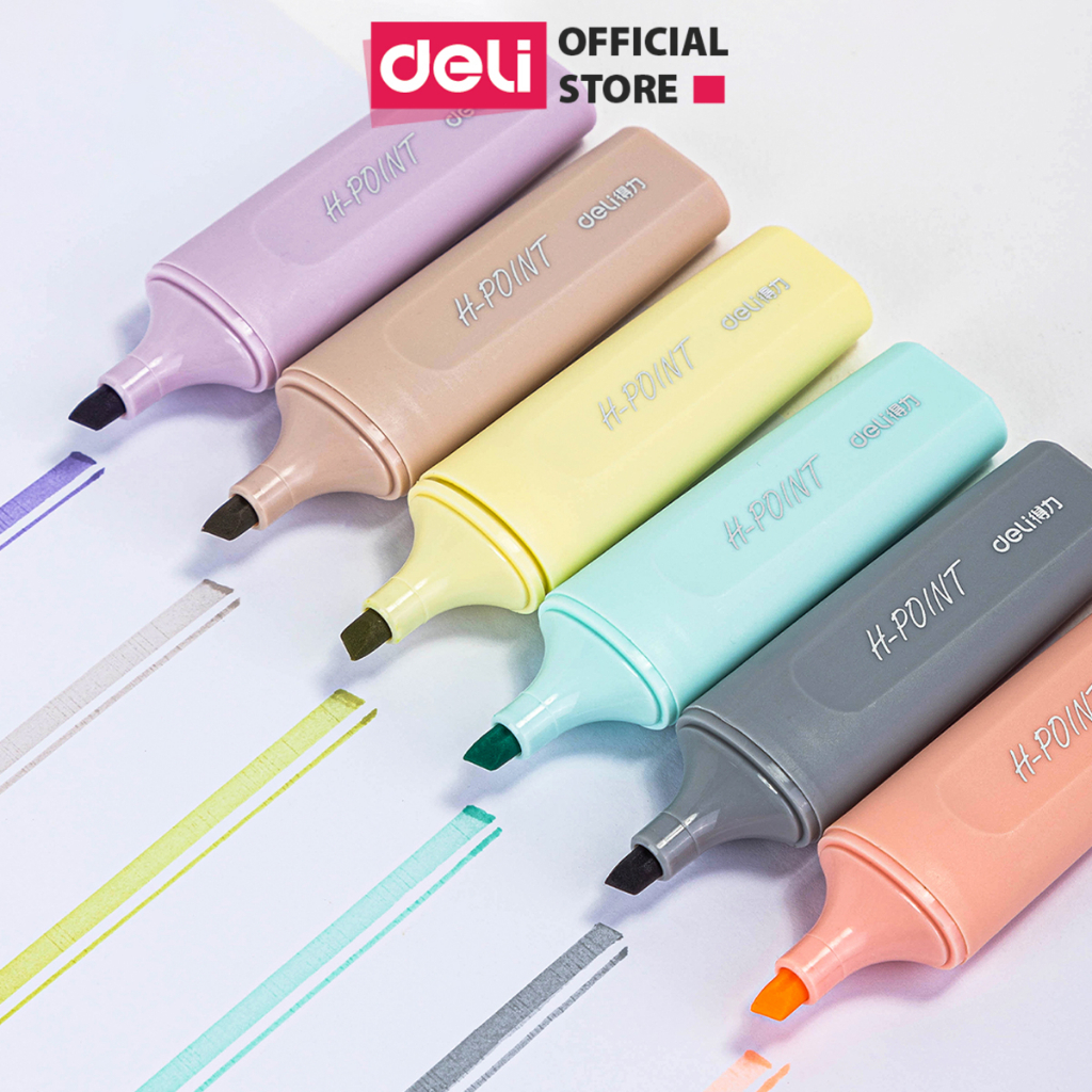 Set 6 Bút Highlight Đánh Dấu Nhớ Dòng Dạ Quang Deli Màu Pastel Phù Hợp Cho Học Sinh Văn Phòng Tiện Dụng Nhanh Khô