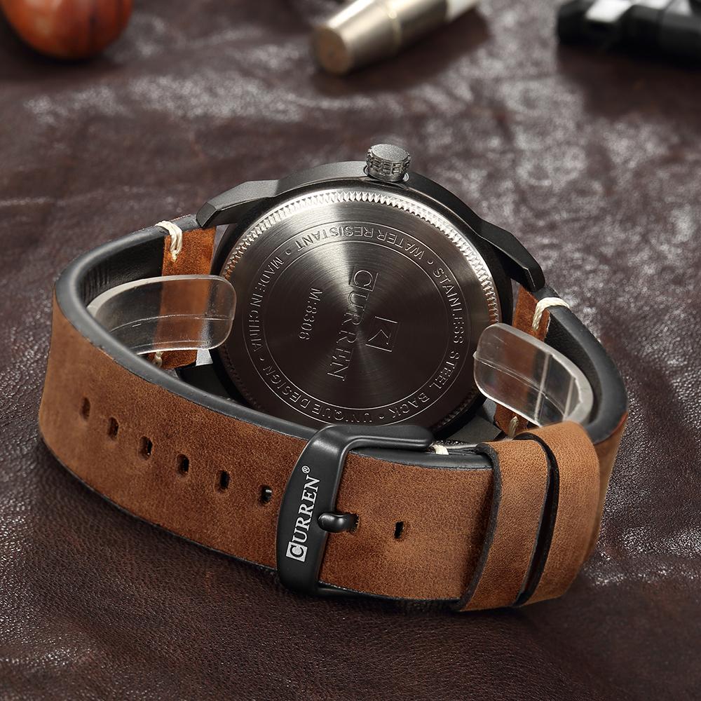 Đồng hồ Curren dây da thời trang Nam Quartz Analog Date Relogio Masculino - Xám trắng