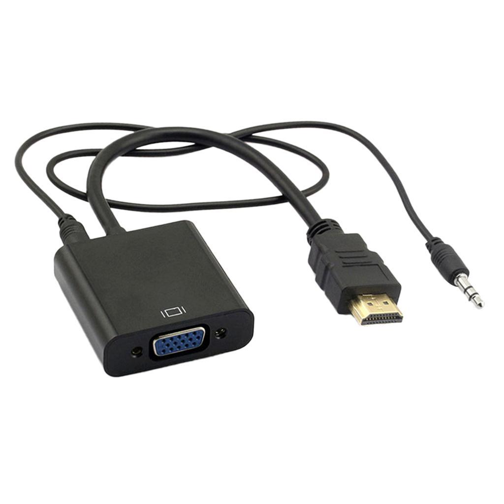 1080p HDMI Male To VGA Female 3.5mm Audio Cable Converter Adapter Black