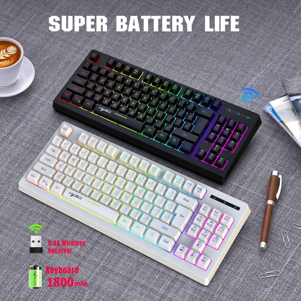 Bàn Phím Cơ Không Dây Bluetooth 2.4 G RGB USB 87 Phím Có Đèn Led Nền Dành Cho Game Thủ
