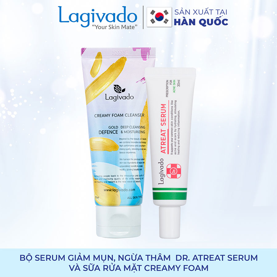 Bộ đôi serum giảm thâm, mờ sẹo mụn Hàn Quốc Lagivado  Dr. ATreat Serum 30 ml và sữa rửa mặt Creamy Foam 50ml