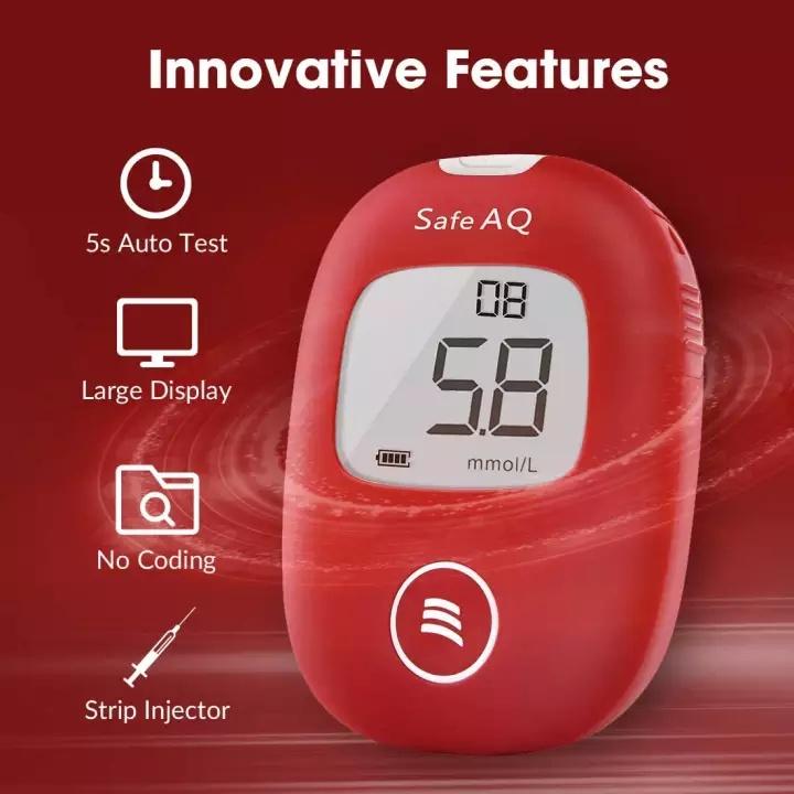 Máy Đo Đường Huyết Sinocare Safe AQ Smart Cho Kết Quả Nhanh, Độ Chích Xác Cao Kèm 25 Que &amp; 25 Kim Chích