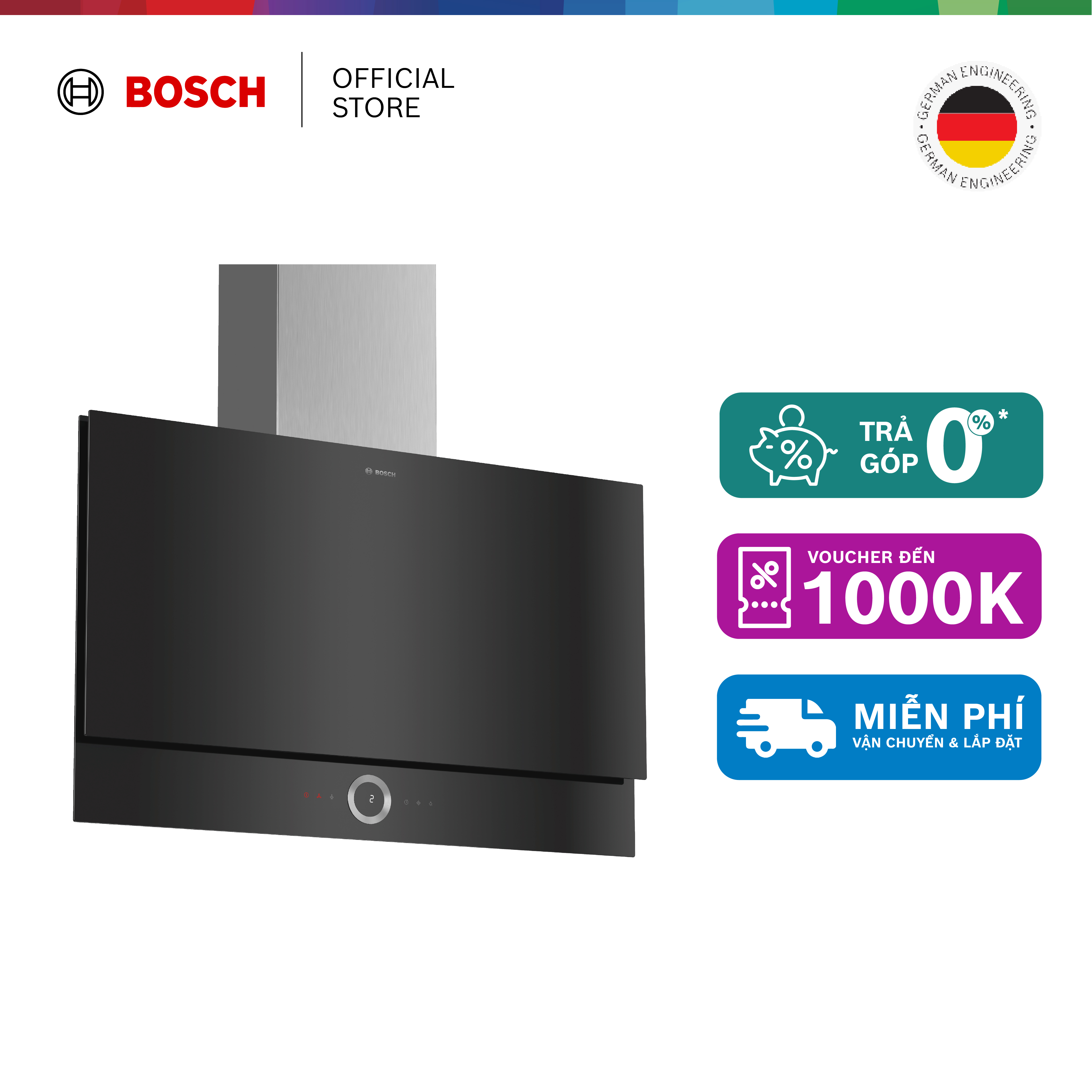 Máy hút mùi gắn tường Bosch DWF97RV60B - Series 8 mặt kính phẳng (90cm) - Hàng chính hãng