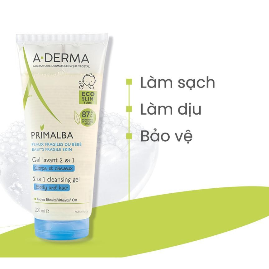 Sữa tắm gội toàn thân A-Derma Primalba Gentle Cleansing Gel baby 200ml