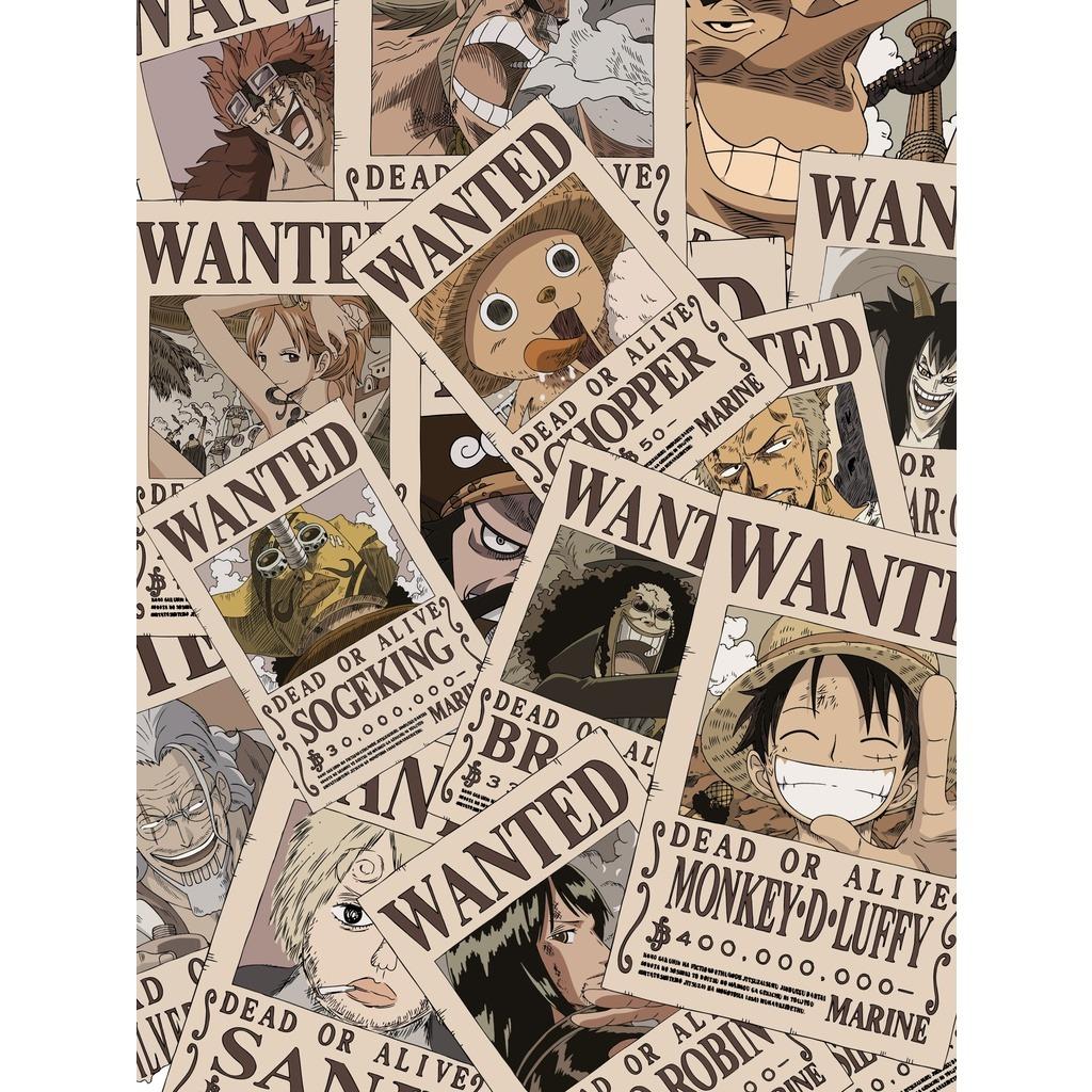 Bộ 15 Sticker Wanted One Piece - Sản Phẩm Có Bản Quyền, Sản xuất Bởi Teenbox