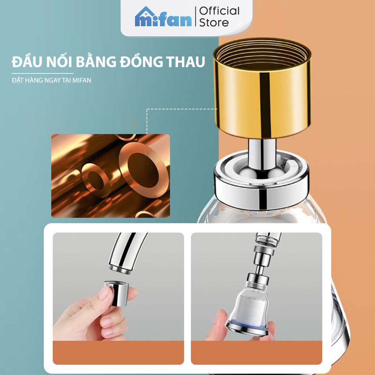 Đầu vòi rửa bát tăng áp lọc nước Mifan -  Lõi PP loại bỏ cặn bẩn, clo, màu và mùi, cổ xoay 360 bồn rửa chén