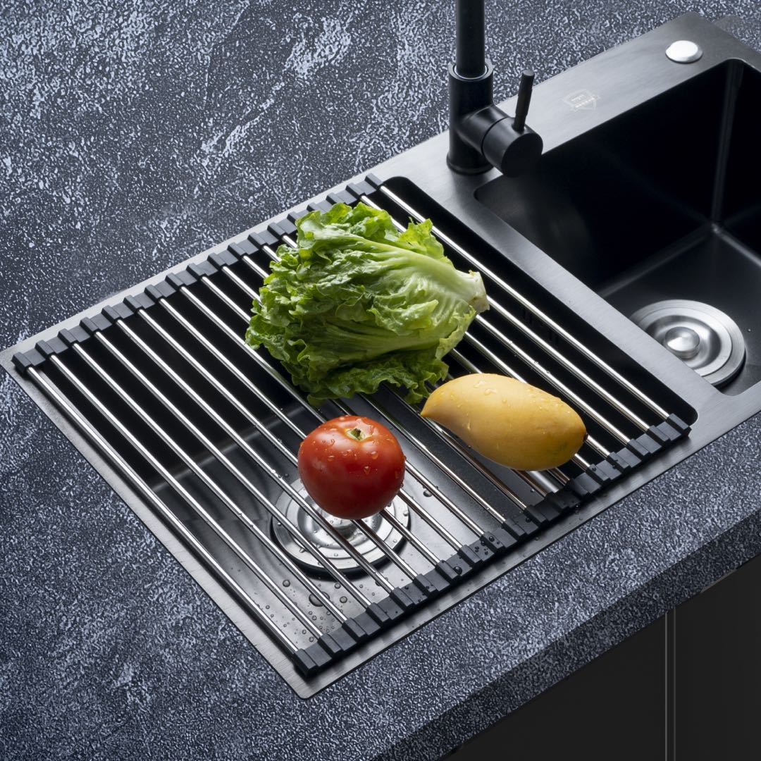 Kệ, giá, vỉ inox co giãn có thể xếp gọn bằng inox, gác bồn rửa chén , để chậu rửa bát đa năng size 22 * 47 cm
