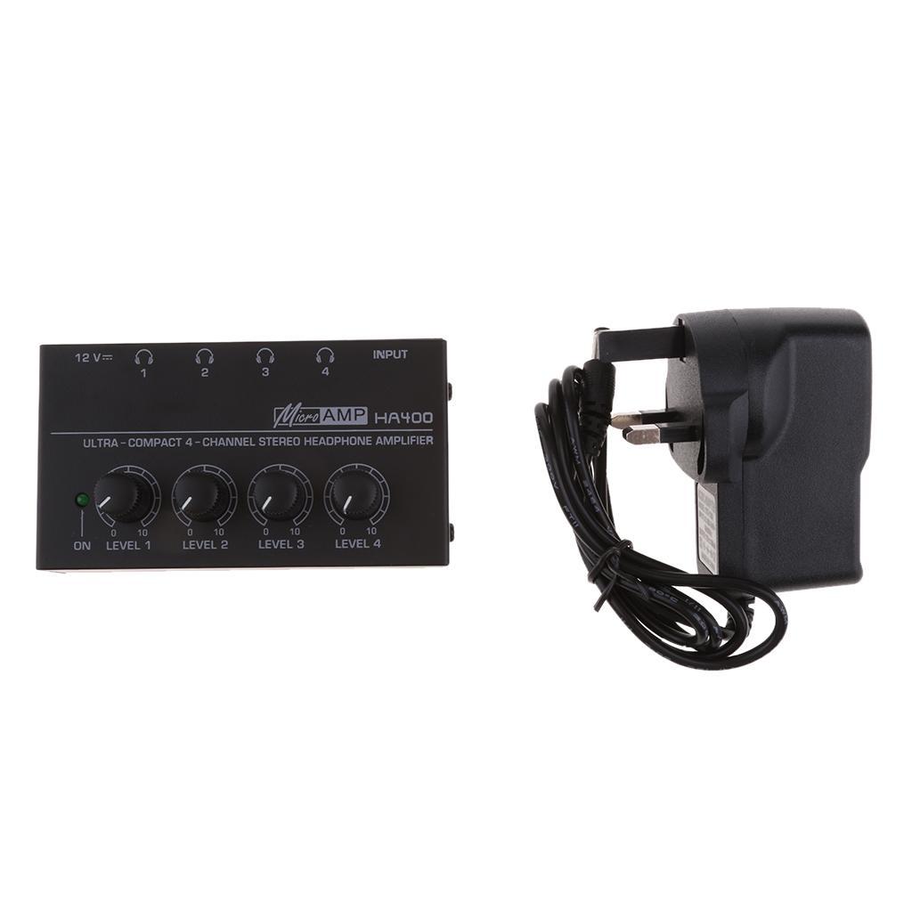 UK Plug  Audio Amplifier Compact 4-channel Stereo Headphone