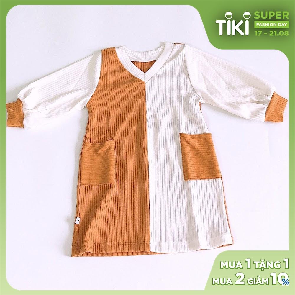 Đầm dài tay bé gái Vàng nâu thun gân - AICDBGCWPTIV - AIN Closet