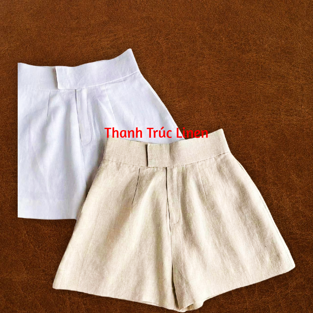 Quần short thời trang nữ nền vải linen 100%