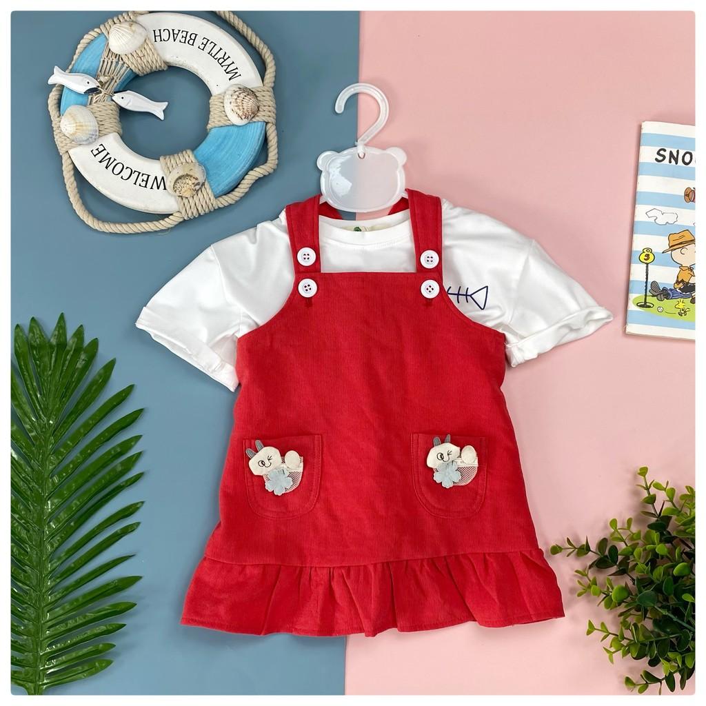 Váy yếm nhung hai túi bé gái size 1-7, cho bạn 10-22kg. Chất dày dặn, dễ mặc, không nóng, dễ phối đồ
