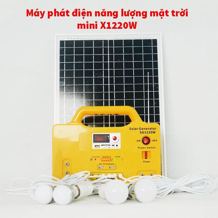 Máy phát điện năng lượng mặt trời mini cao cấp X1220W Tặng Kèm theo: 2 bóng led 3w, 2 bóng led 5w (dây dẫn 5m)