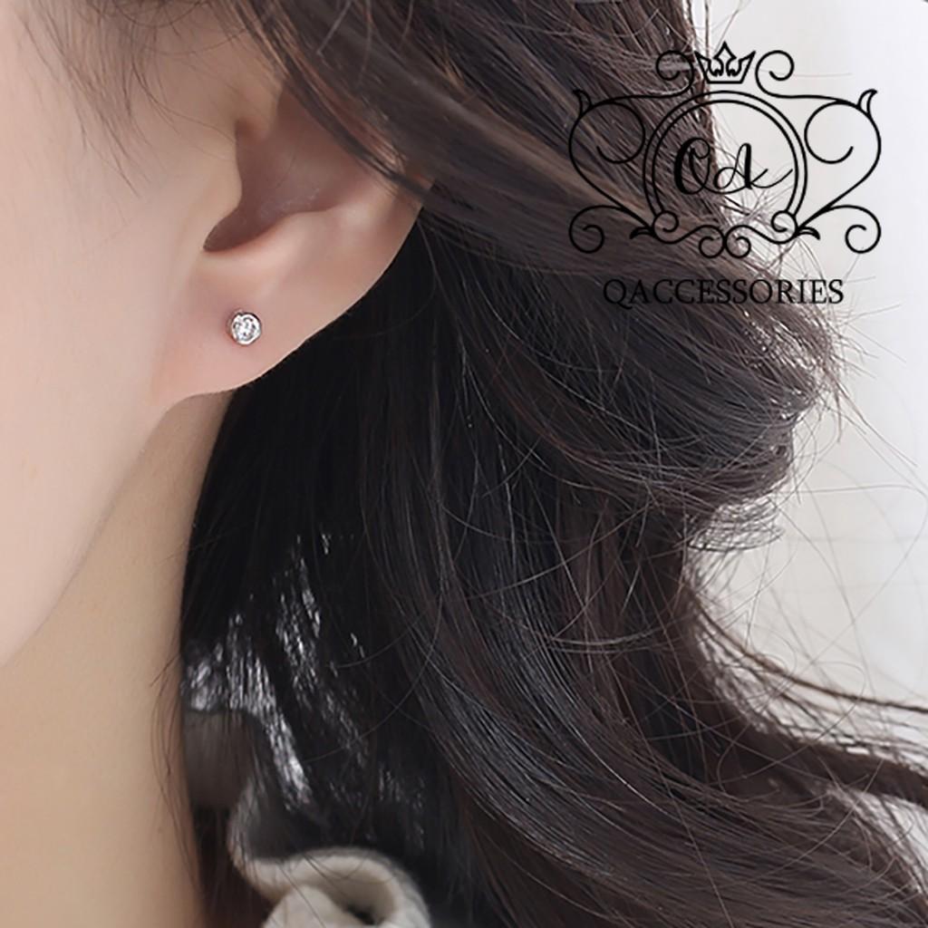 Bông tai bạc 925 nụ đá bản dày khuyên nam nữ tối giản S925 STUD Silver Earrings QA SILVER EA190807