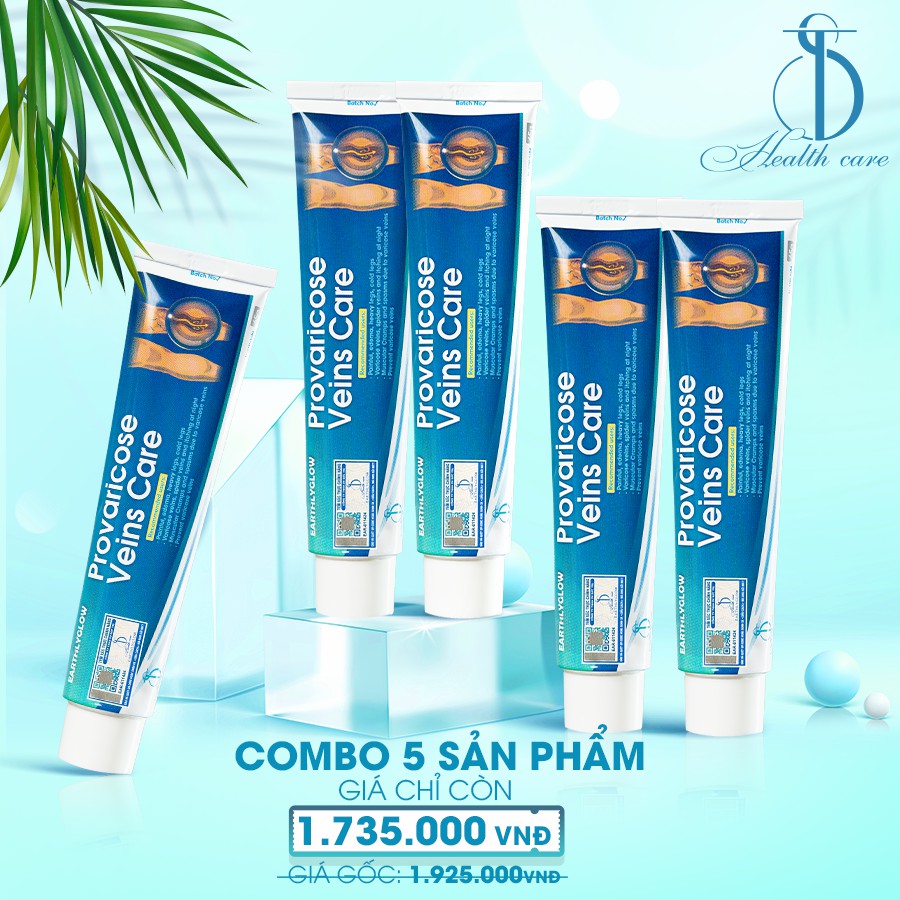 COMBO 5 Tuýp Provaricose veins care - Hỗ trợ cải thiện giãn tĩnh mạch, viêm khớp cấp mãn tính, vết bầm do va chạm cơ học - Chính Hãng Earthlyglow (65g)