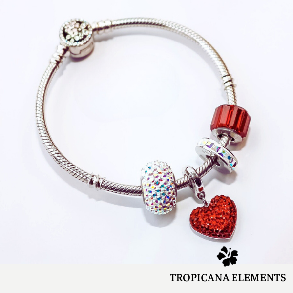 Vòng Tay Tropicana Phối Charm Swarovski Pha Lê Màu Đỏ Ánh Lấp Lánh