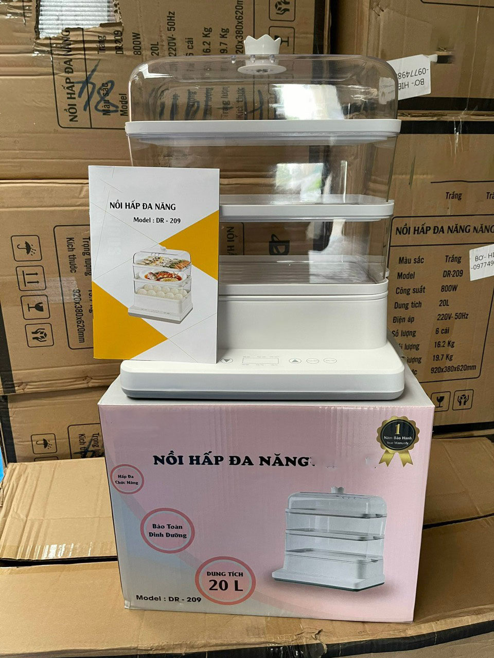 Nồi hấp thực phẩm đa năng 20L-Đảm bảo dinh dưỡng- Độ bền cao- Thiết kế sang trọng 3 tầng hấp- DR 209