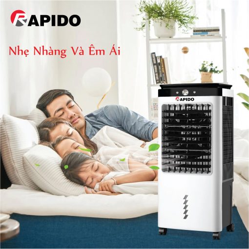Quạt điều hòa không khí Rapido LUCKY 6000M mặt kính phong thủy-Hàng chính hãng