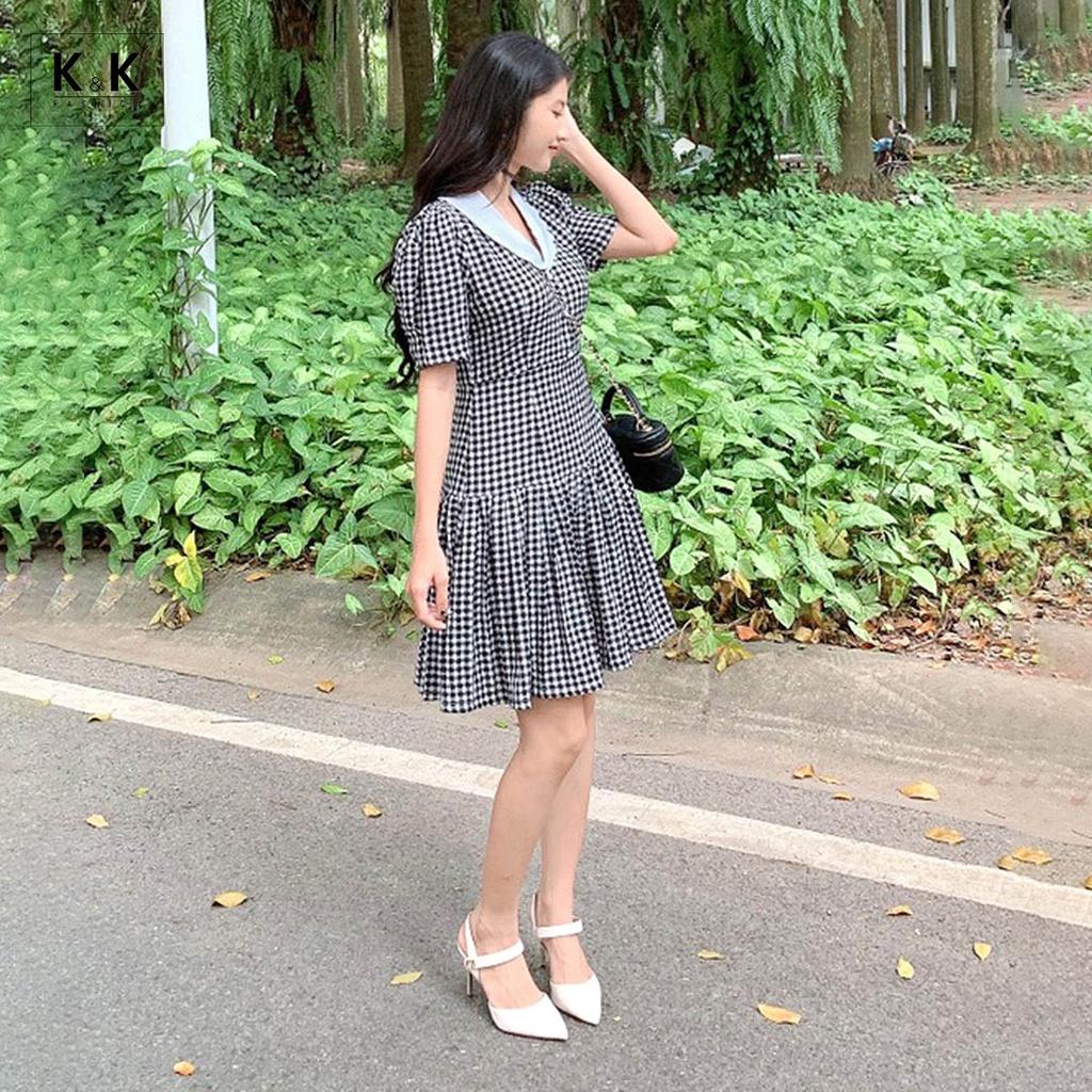 Đầm Caro Đuôi Cá Cổ Sen K&K Fashion KK115-26 Chất Liệu Xô Lụa