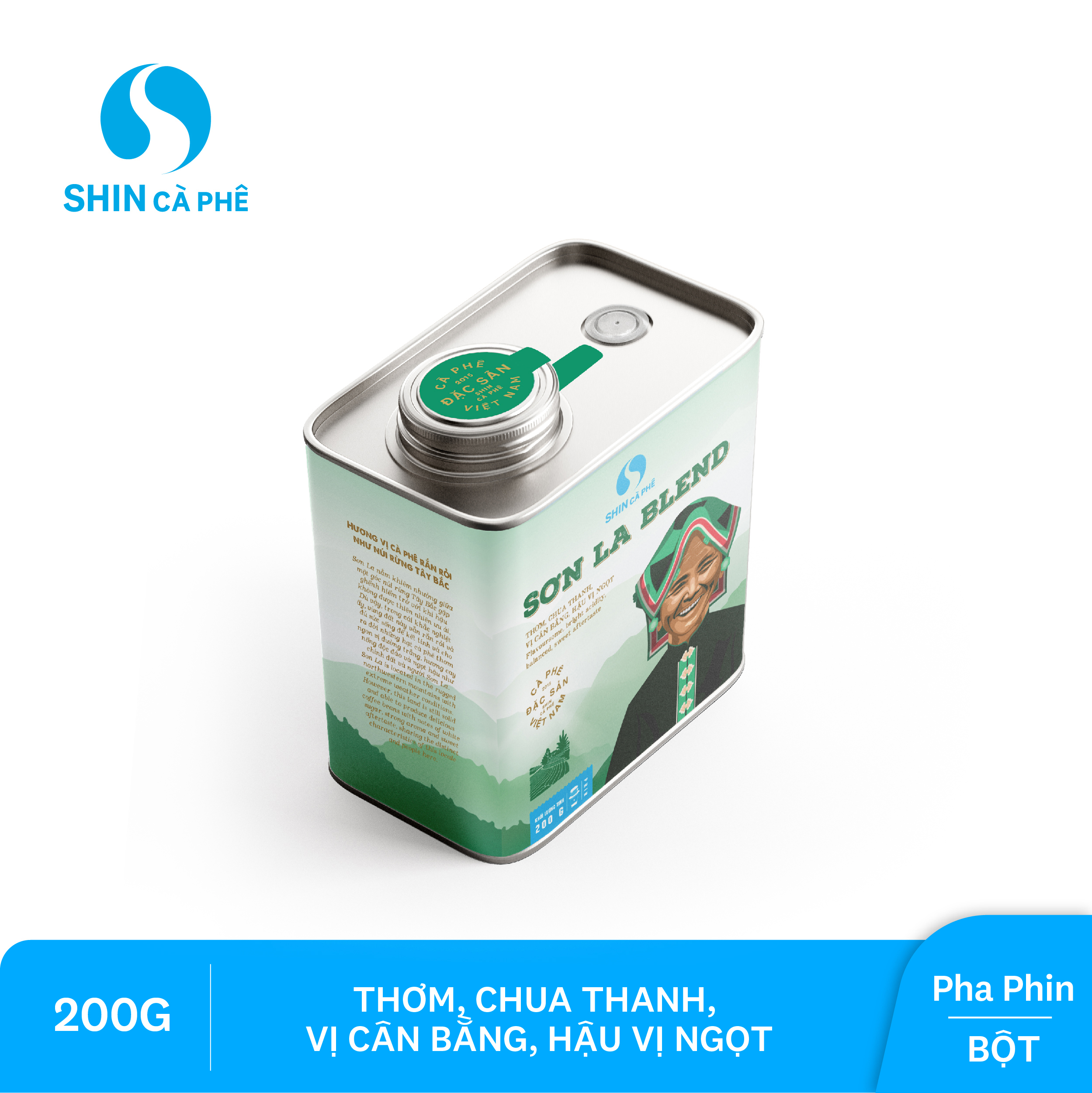 SHIN Cà phê - Cà phê pha phin Sơn La Blend - Hộp thiếc 200 gram (Bột)