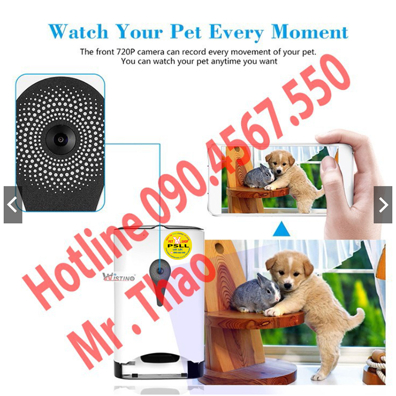 Máy tự động cho Chó Mèo ăn, qua Điện Thoại 4G Wifi, có Camera, Pet Feeder . Hộp tự động rơi thức ăn
