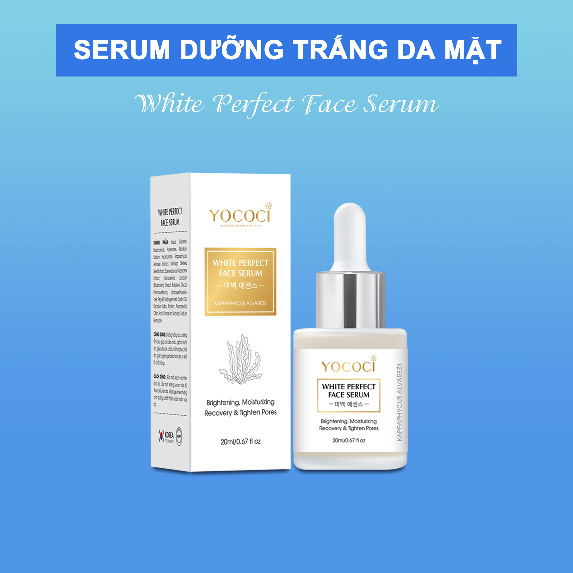 Bộ dưỡng trắng da siêu tiết kiệm Yococi giúp bạn tự tin tỏa sáng gồm 1 kem body + kem face 20g + 1 serum 20ml