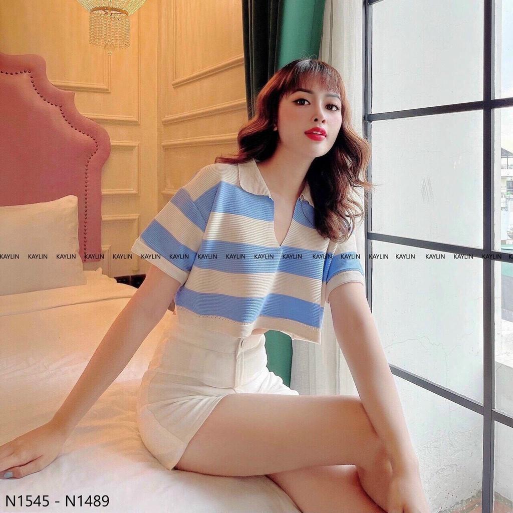Áo croptop kẻ ngang cổ đức