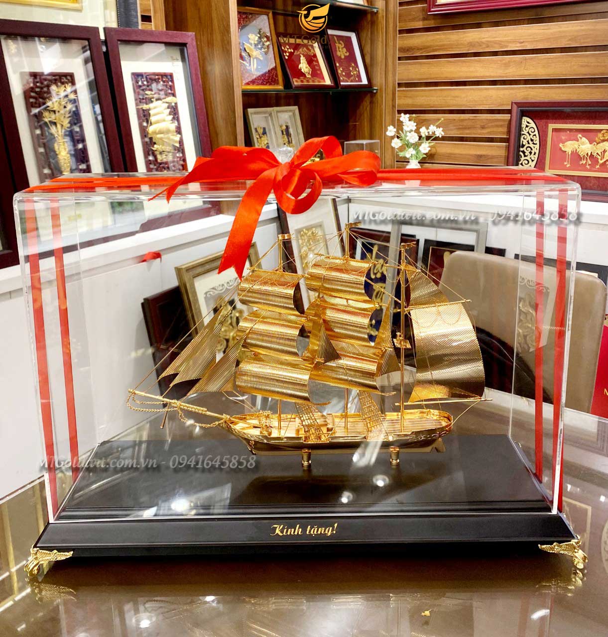 Mô hình thuyền buồm mạ vàng MT Gold Art(510 x 180x 340 mm) L53- Hàng chính hãng, quà tặng dành cho sếp, khách hàng, đối tác