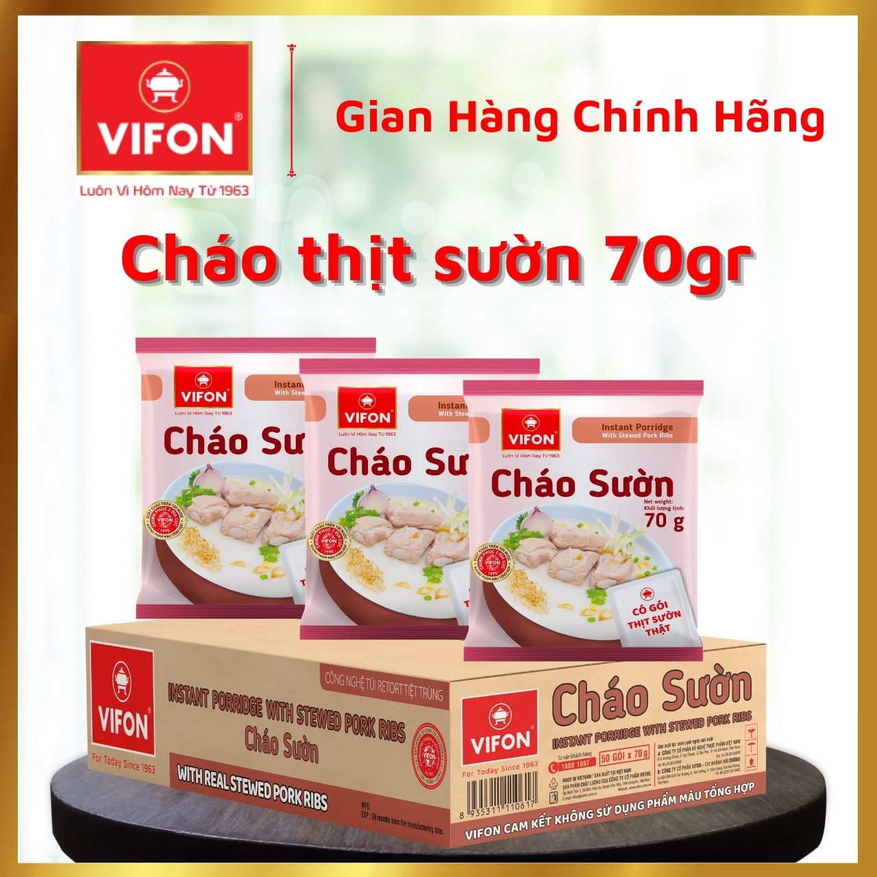 Thùng 50 Cháo Sườn VIFON có Gói Thịt Thật 27gr  (70g / Gói)