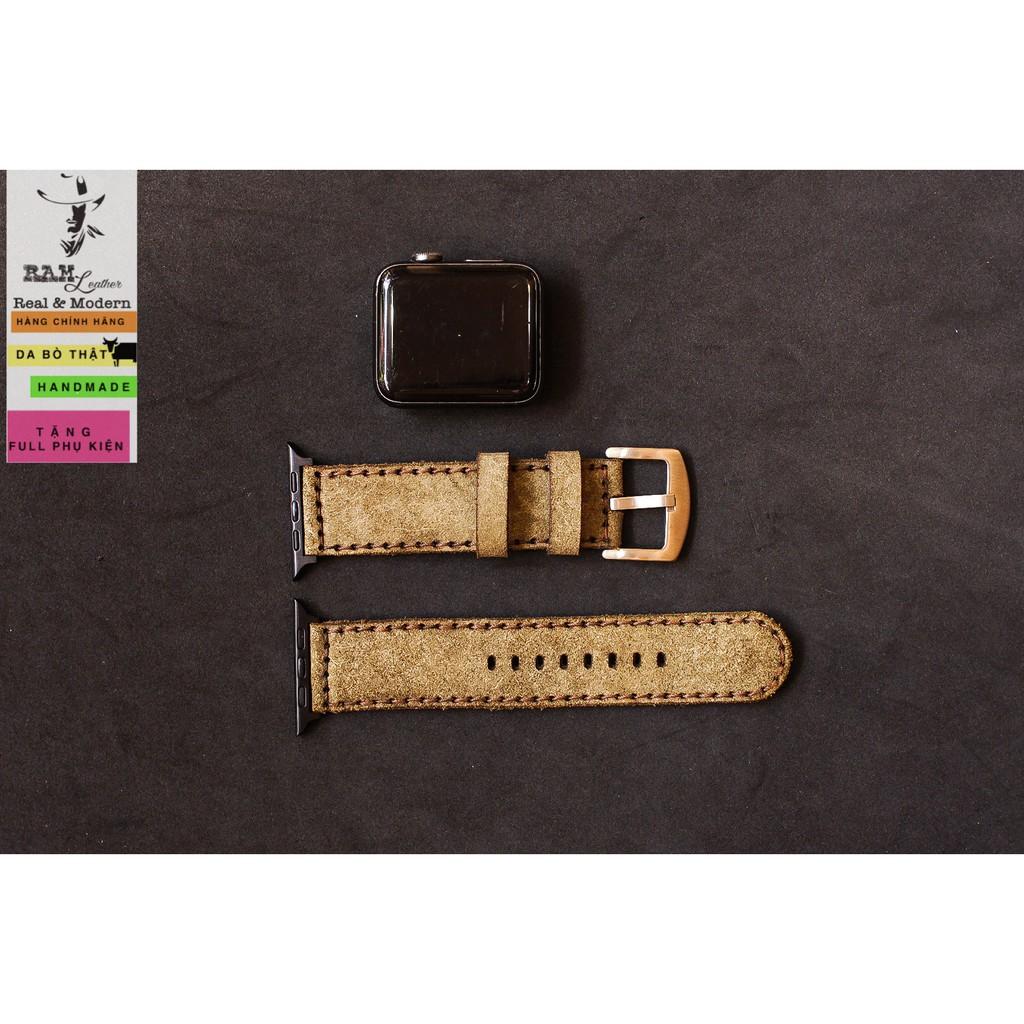 Dây apple watch da bò lộn xanh RAM Bauhaus bền chắc