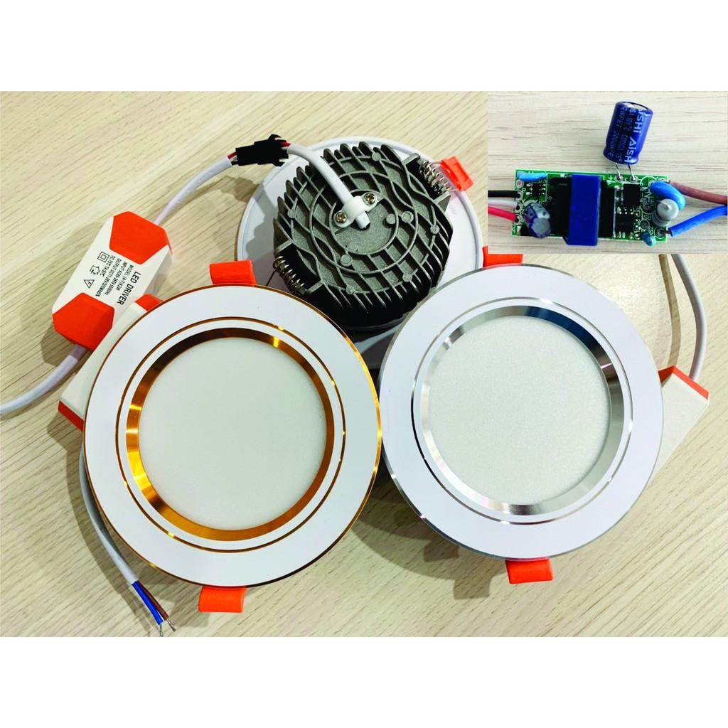 Đèn Led Âm Trần 3 chế độ 7W viền Bạc và viền Vàng đế đúc dày.