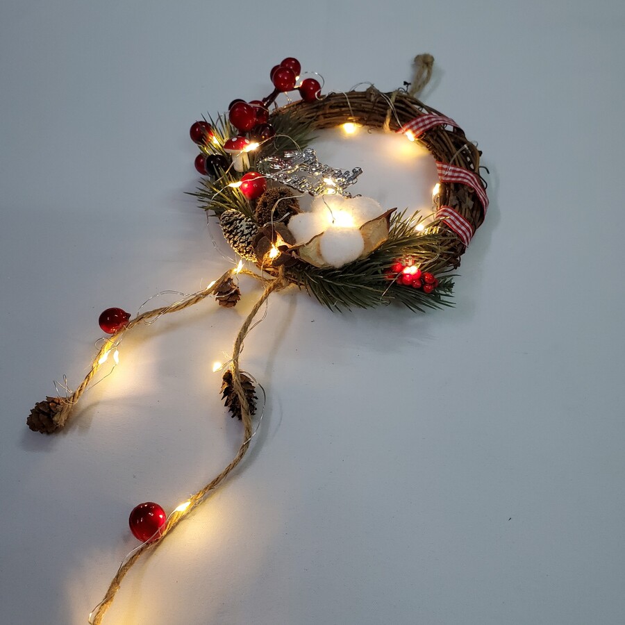 Vòng Hoa Noel VN03 15cm Vòng Nguyệt Quế Giáng Sinh Có Đèn