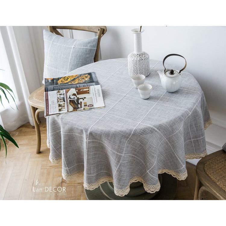 5+ Mẫu khăn trải bàn đẹp LanDecor vải sợt dệt cotton cao cấp họa tiết ô vuông sang trọng (đủ kích thước