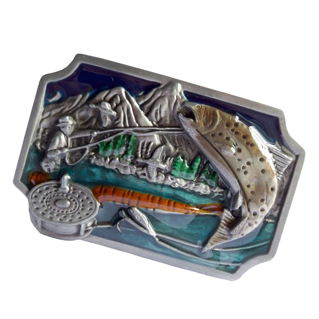 Vintage Fishing Belt Buckle Western Cowboy For Men's Leather Belt Metal