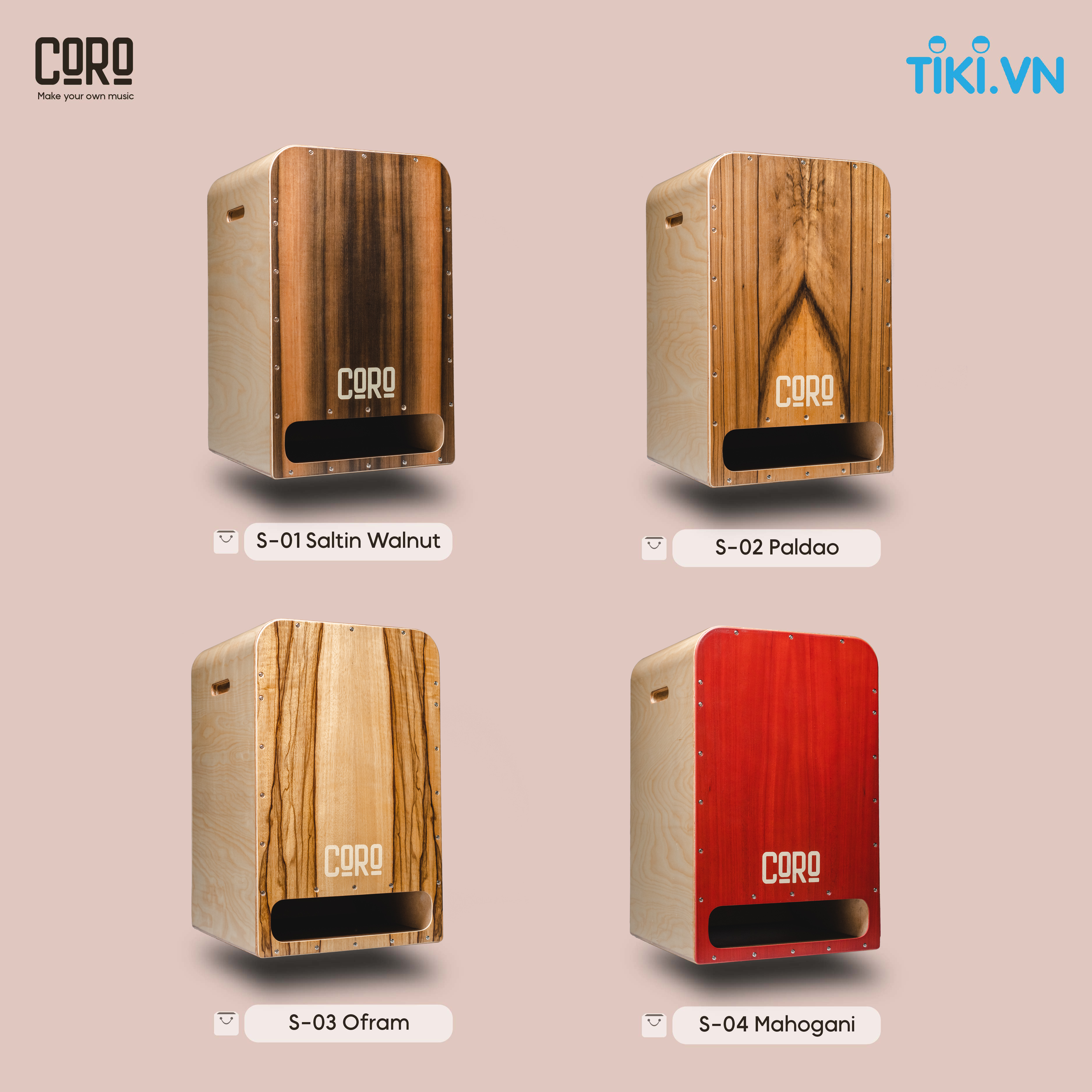 Trống Cajon CORO VIETNAM cao cấp [ S-Series ] - Tặng kèm bao trống cao cấp + Khóa học cajon online