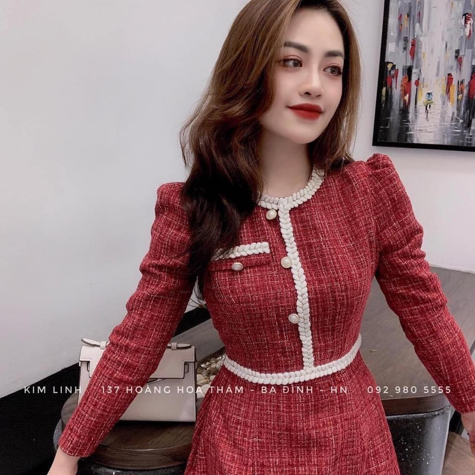 VÁY DẠ ĐỎ VIỀN TRẮNG CÚC NGỌC