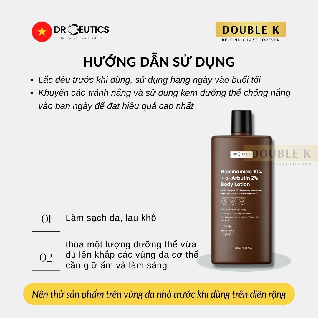 Sữa Dưỡng Thể Trắng Da DrCeutics Niacinamide 10% + α–Arbutin 2% - Double K