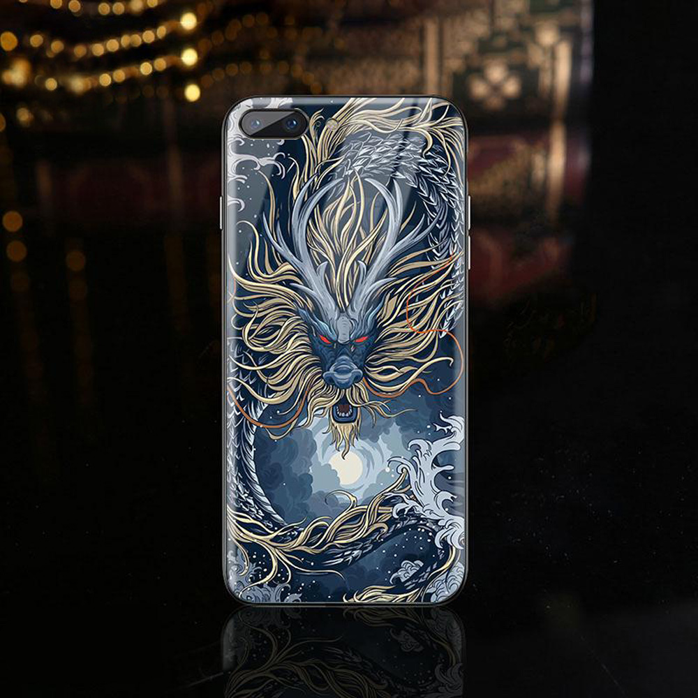 Ốp lưng iPhone 7 Plus / 8 Plus in 3D hình rồng mặt lưng kính cường lực sáng bóng
