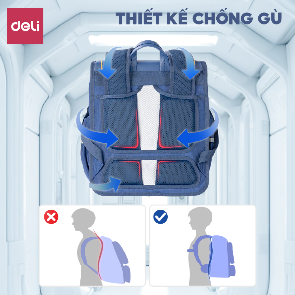 Balo Chống Gù Có Nắp Cho Bé Trai Bé Gái Deli Cặp Sách Học Sinh Vải Oxford Siêu Nhẹ Chống Nước Bụi