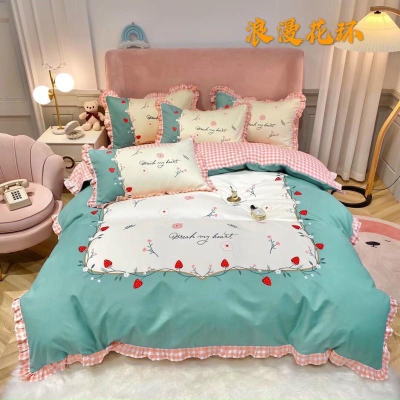 Set Chăn Ga Gối Cotton Pha Đũi Bèo Hàng Nhập Khẩu Cao Cấp 4 Món Nhiều Mẫu Bánh Bèo