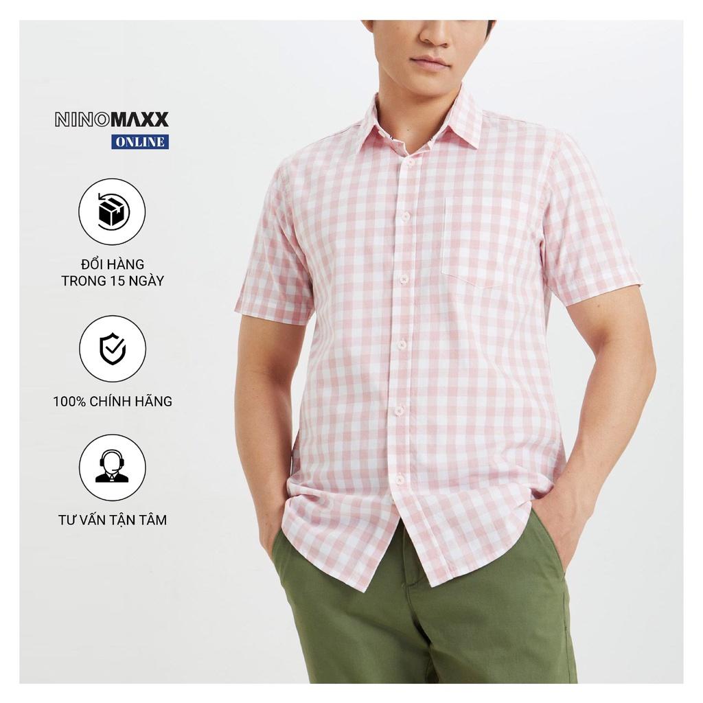 NINOMAXX Áo sơ mi nam tay ngắn kẻ sọc form slim fit chất liệu 100% cotton 2003100