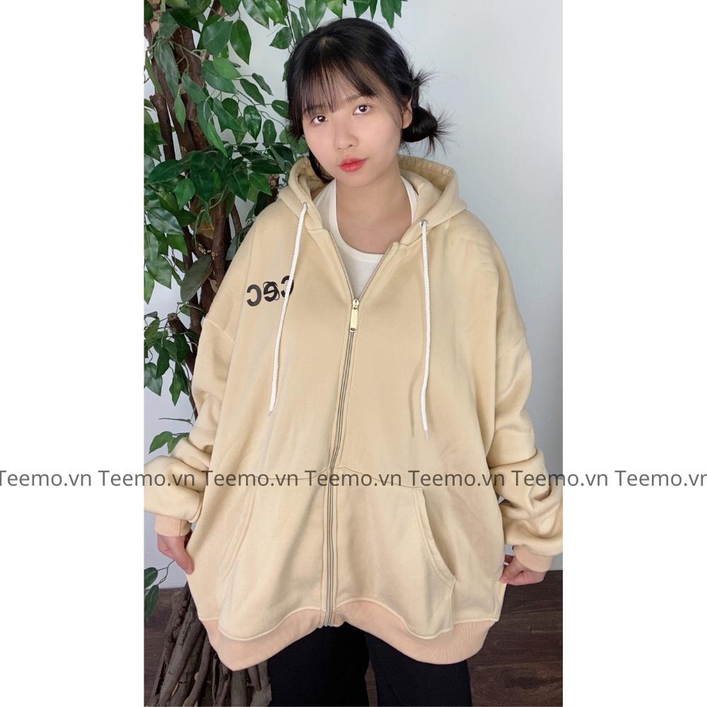 Áo khoác hoodie zip nỉ bông dày form rộng nam nữ có mũ khóa kéo đẹp nhiều mẫu trơn unisex HZ01 - Be trơn HZT