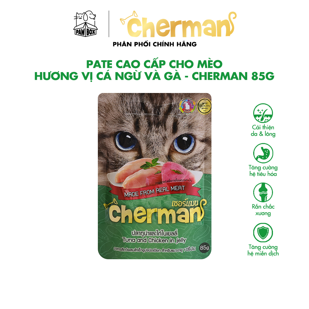 Combo 10 gói (5 vị) Pate cho mèo trưởng thành Cherman cao cấp nhập khẩu Thái Lan gói 85g