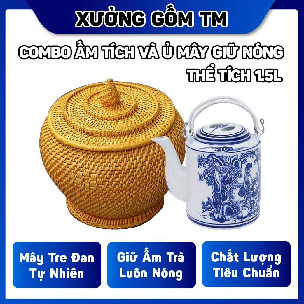 Combo Ấm Tích Và Ủ Mây Dung Tích 1,5L - Gốm sứ Bat Trang