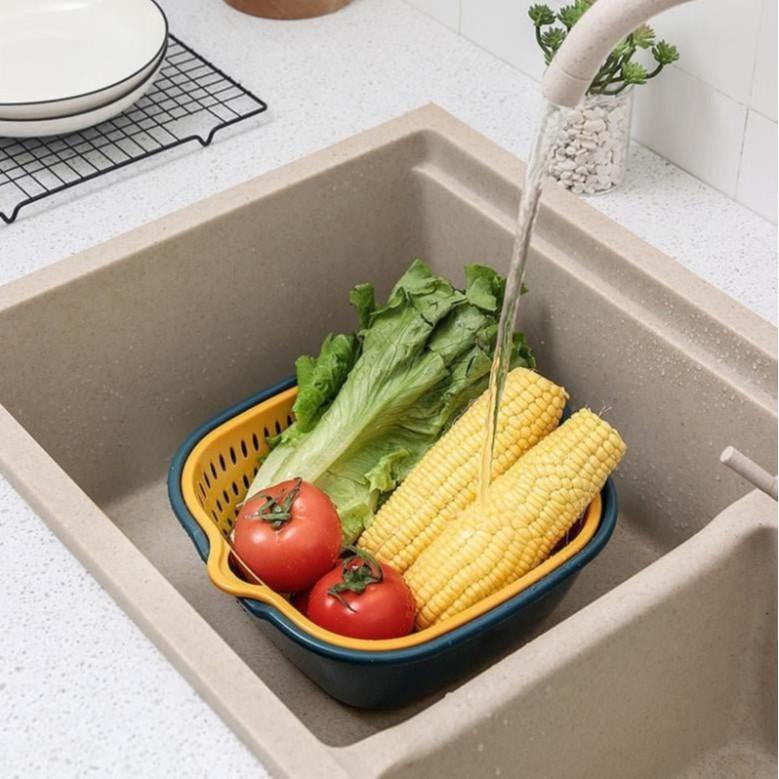Bộ 6 Món Rổ Kèm Chậu Cao Cấp Đa Năng, Ráo Nước, Rỏ Đựng Đồ 2 Trong 1 Tiện Lợi