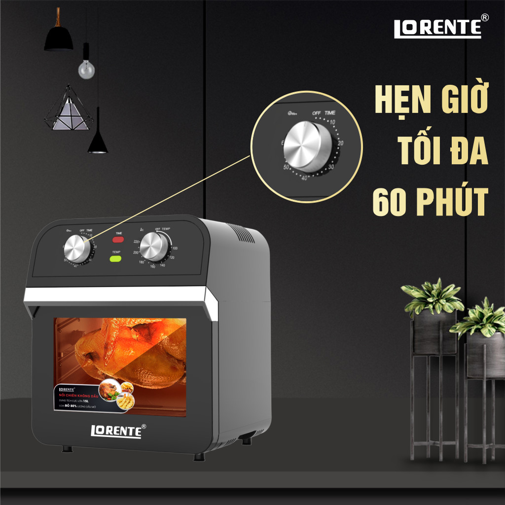 Nồi chiên Không dầu, kiêm Lò nướng đa năng 15L, Full phụ kiện Lorente LT1500 - Hàng Chính hãng