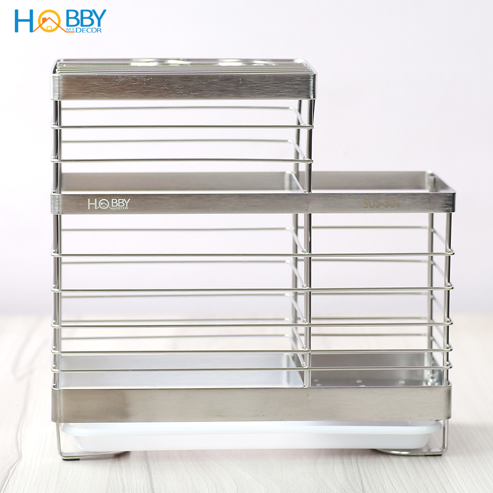 Kệ đựng đũa muỗng dao kéo 2 ngăn đa năng Hobby Home Decor KDM Inox 304 không rỉ sét