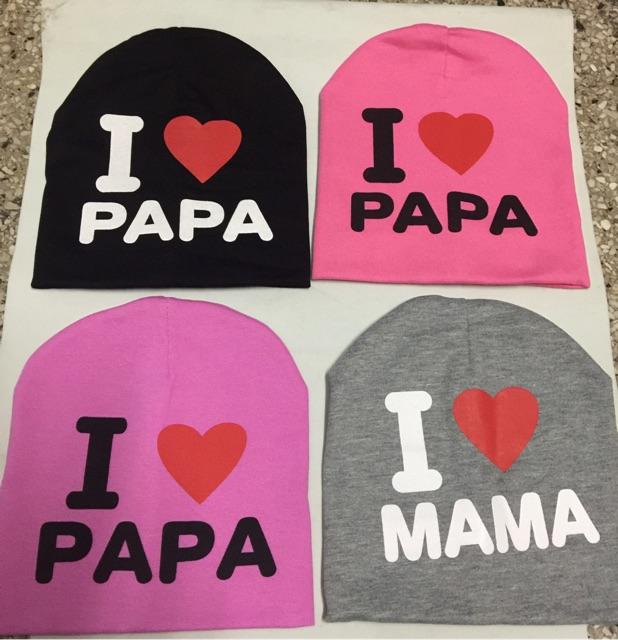 Mũ cotton co giãn I LOVE PAPA, MAMA cho bé