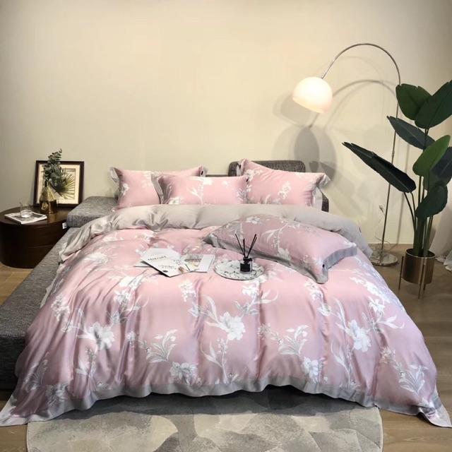 Hàng Lụa Cao Cấp-Set Lụa Tencel 60s Hàng Nhập Khẩu Cao Cấp 4 Món Màu Hồng nhãn nhặn
